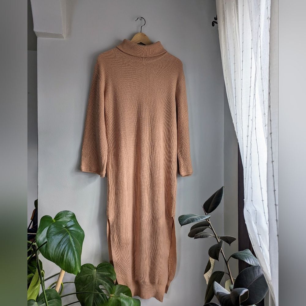 Nanushka Canaan Merino Cashmere Apricot Rib Knit Turtleneck Sweater Dress - Picture 6 of 16